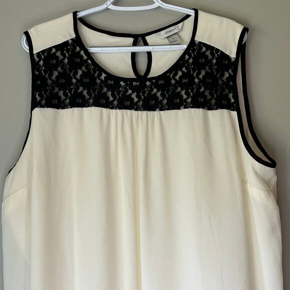 CJ Banks Off White with Black Lace Tank Top Size 1X - Picture 6 of 13